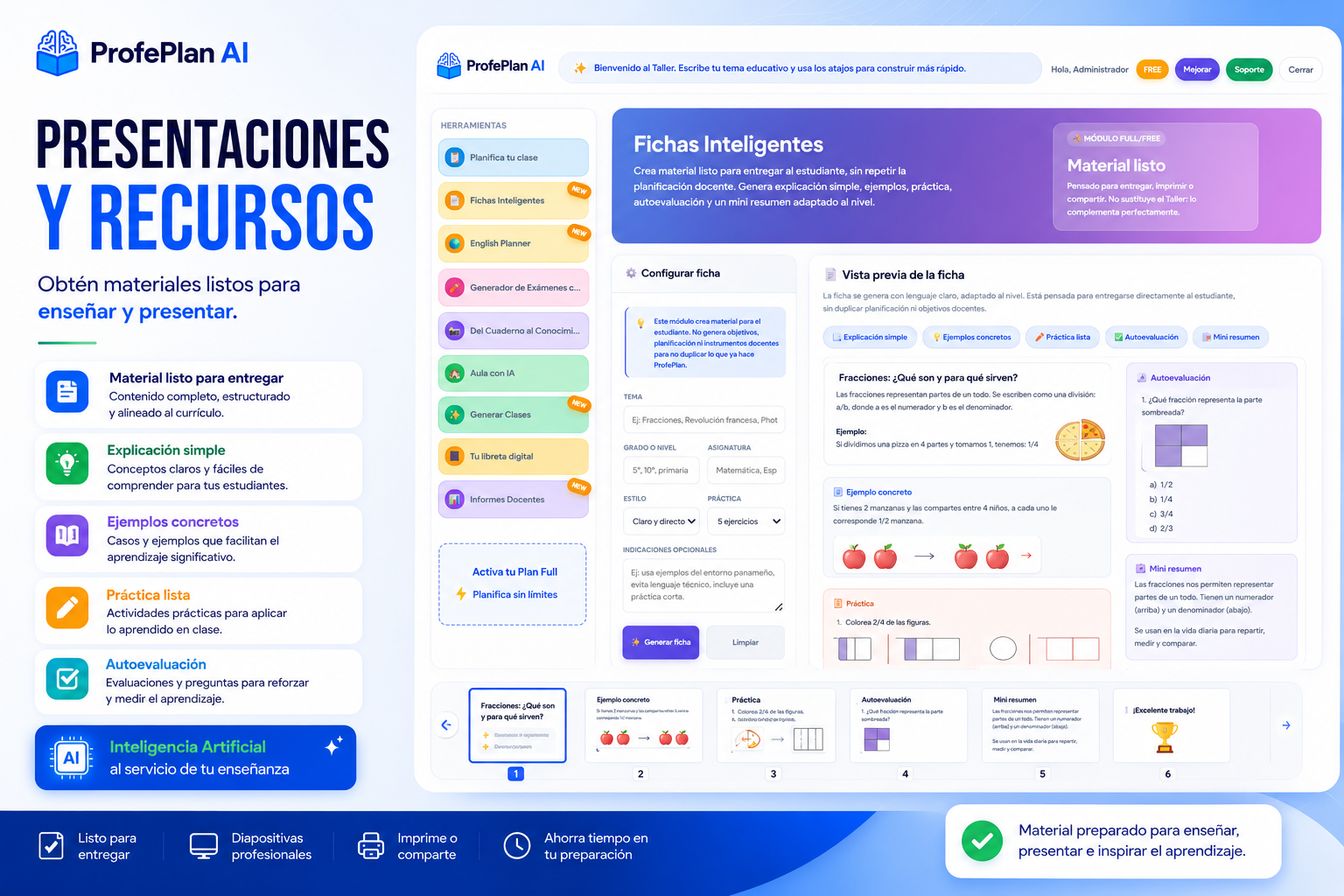 Presentaciones y recursos educativos en ProfePlan AI